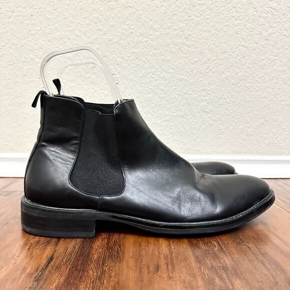 ZANZARA Chelsea Boots Black Leather Pull On Stretch Ankle Booties - Picture 1 of 12